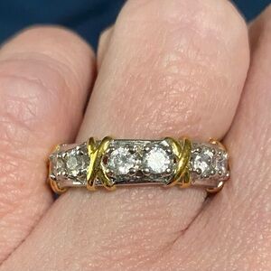Gold & Silver CZ Diamond Band Ring - Two-Tone Sparkle